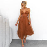 Modinzi Midi dress Brown / 8 (S) Women’s Midi Tulle Dress – Corset Bodice with Spaghetti Straps