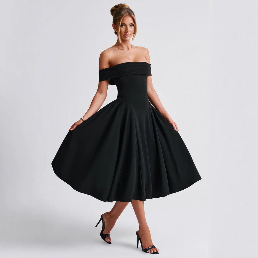 Modinzi Midi dress black / 8 (S) Women’s Off Shoulder Formal Midi Dress