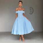 Modinzi Midi dress Blue / 8 (S) Women’s Off Shoulder Formal Midi Dress