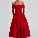 Modinzi Midi dress dark pink / 8 (S) Women’s Off Shoulder Formal Midi Dress