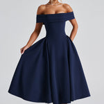 Modinzi Midi dress Navy / 8 (S) Women’s Off Shoulder Formal Midi Dress