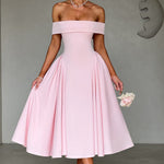 Modinzi Midi dress Pink / 8 (S) Women’s Off Shoulder Formal Midi Dress