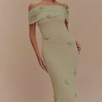 Modinzi Maxi dress Women’s Off-Shoulder Knit Maxi Dress – Floral Textured Evening Gown