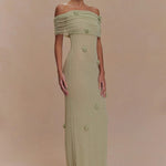 Modinzi Maxi dress Women’s Off-Shoulder Knit Maxi Dress – Floral Textured Evening Gown