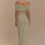 Modinzi Maxi dress Women’s Off-Shoulder Knit Maxi Dress – Floral Textured Evening Gown