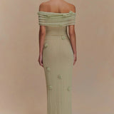 Modinzi Maxi dress Women’s Off-Shoulder Knit Maxi Dress – Floral Textured Evening Gown