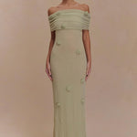 Modinzi Maxi dress Women’s Off-Shoulder Knit Maxi Dress – Floral Textured Evening Gown