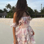 Modinzi Mini Dress Pink / 8 (S) Women’s Off-Shoulder Ruffle Mini Dress – Floral Layered Corset Style