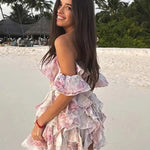 Modinzi Mini Dress Women’s Off-Shoulder Ruffle Mini Dress – Floral Layered Corset Style