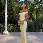 Modinzi Maxi dress Yellow / 8 (S) Women’s Off-Shoulder Satin Maxi Dress