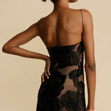 Modinzi Maxi dress Women’s One-Shoulder Black Floral Mesh Maxi Dress – Sheer Evening Gown