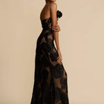 Modinzi Maxi dress Women’s One-Shoulder Black Floral Mesh Maxi Dress – Sheer Evening Gown