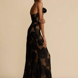 Modinzi Maxi dress Women’s One-Shoulder Black Floral Mesh Maxi Dress – Sheer Evening Gown