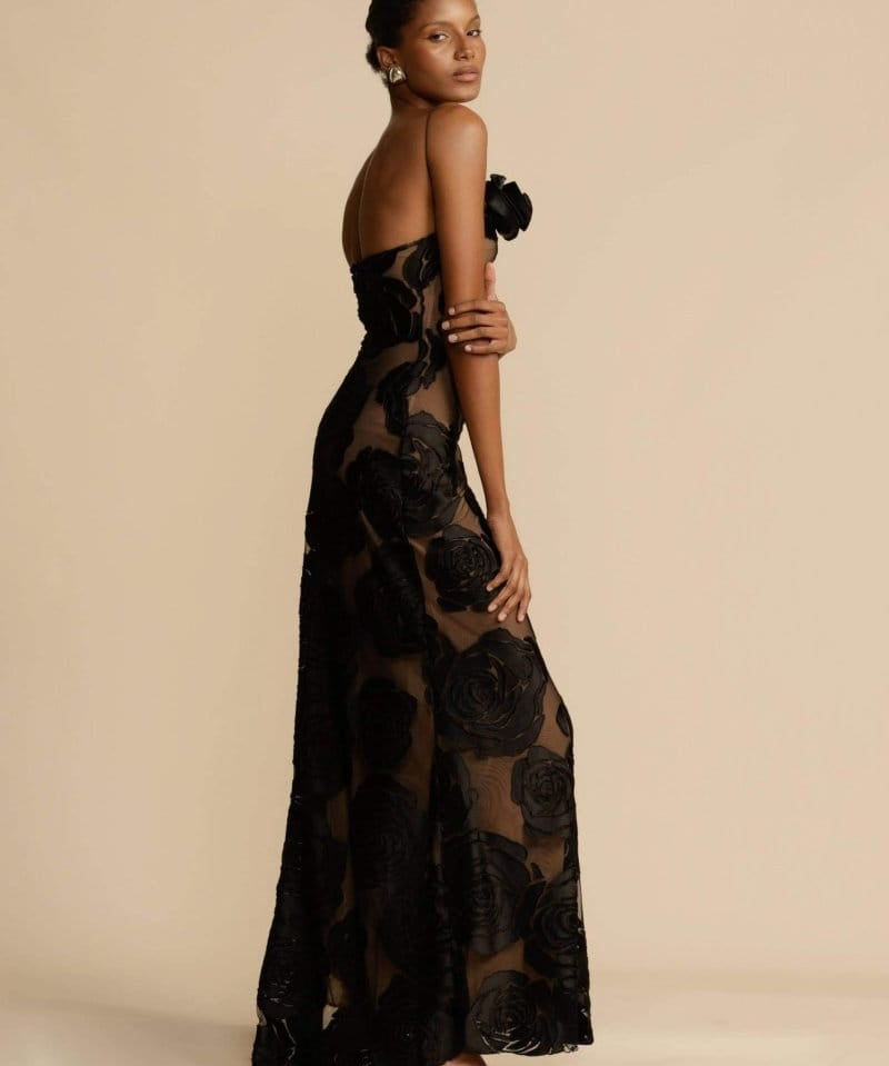 Modinzi Maxi dress Women’s One-Shoulder Black Floral Mesh Maxi Dress – Sheer Evening Gown