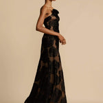 Modinzi Maxi dress Women’s One-Shoulder Black Floral Mesh Maxi Dress – Sheer Evening Gown