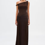 Modinzi Maxi dress Brown / 8 (S) Women’s One-Shoulder Draped Maxi Dress – Elegant Asymmetrical Evening Gown