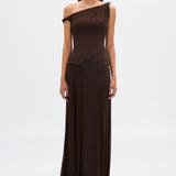 Modinzi Maxi dress Brown / 8 (S) Women’s One-Shoulder Draped Maxi Dress – Elegant Asymmetrical Evening Gown