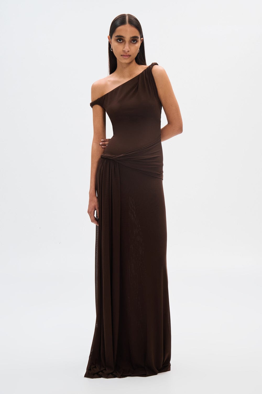 Modinzi Maxi dress Women’s One-Shoulder Draped Maxi Dress – Elegant Asymmetrical Evening Gown