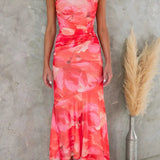 Modinzi Maxi dress Women’s One-Shoulder Floral Print Midi Dress – High-Low Hem Ruched Design