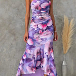 Modinzi Maxi dress Women’s One-Shoulder Floral Print Midi Dress – High-Low Hem Ruched Design