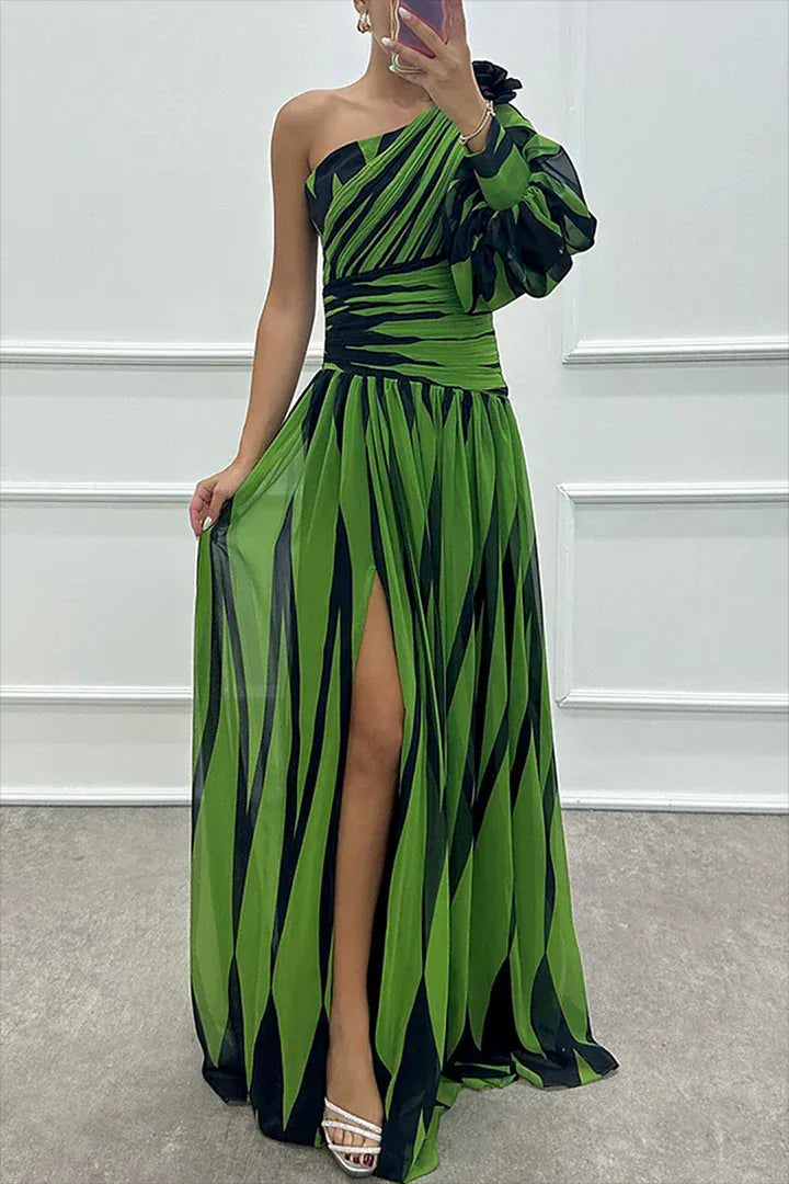 Modinzi Maxi dress Green / 8 (S) Women’s One-Shoulder Pleated Maxi Dress – Elegant Flowing Evening Gown