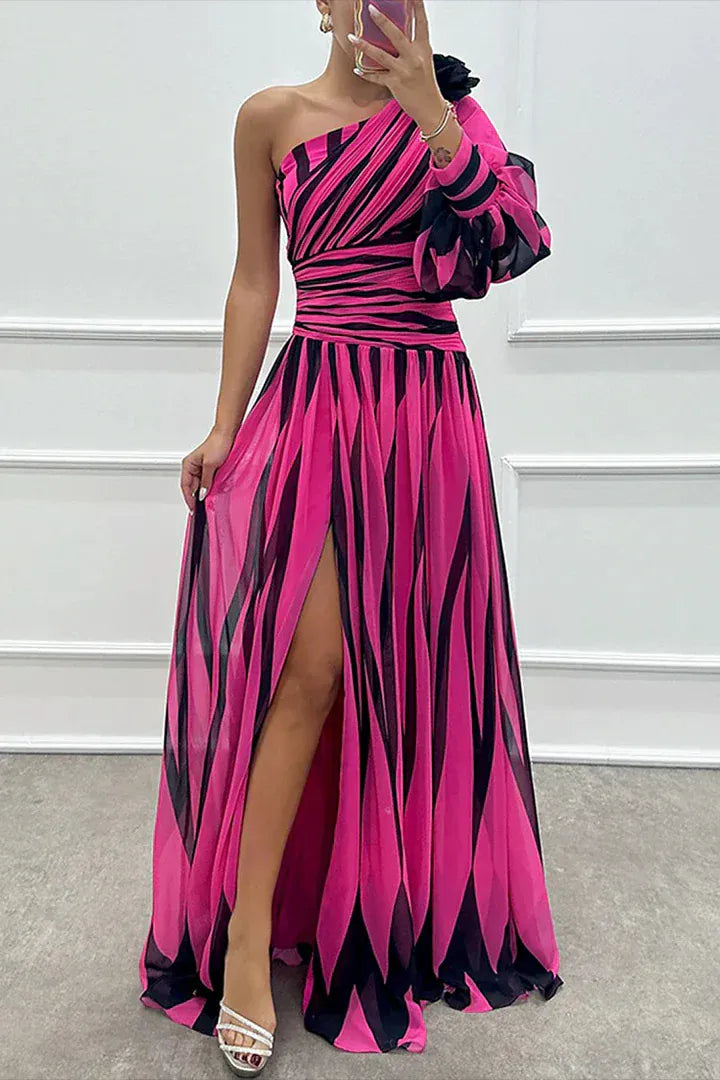 Modinzi Maxi dress Pink / 8 (S) Women’s One-Shoulder Pleated Maxi Dress – Elegant Flowing Evening Gown