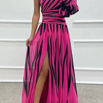 Modinzi Maxi dress Pink / 8 (S) Women’s One-Shoulder Pleated Maxi Dress – Elegant Flowing Evening Gown