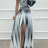 Modinzi Maxi dress white / 8 (S) Women’s One-Shoulder Pleated Maxi Dress – Elegant Flowing Evening Gown