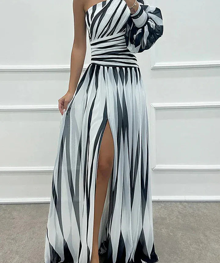 Modinzi Maxi dress white / 8 (S) Women’s One-Shoulder Pleated Maxi Dress – Elegant Flowing Evening Gown