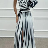 Modinzi Maxi dress Women’s One-Shoulder Pleated Maxi Dress – Elegant Flowing Evening Gown