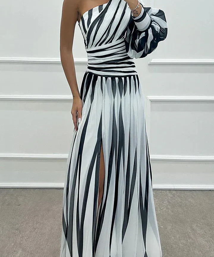 Modinzi Maxi dress Women’s One-Shoulder Pleated Maxi Dress – Elegant Flowing Evening Gown