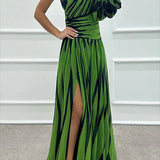 Modinzi Maxi dress Women’s One-Shoulder Pleated Maxi Dress – Elegant Flowing Evening Gown