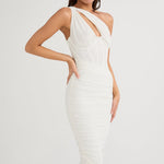 Modinzi Midi dress Women’s One-Shoulder Ruched Midi Dress – Bodycon Evening Party Dress