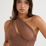 Modinzi Midi dress Women’s One-Shoulder Ruched Midi Dress – Bodycon Evening Party Dress