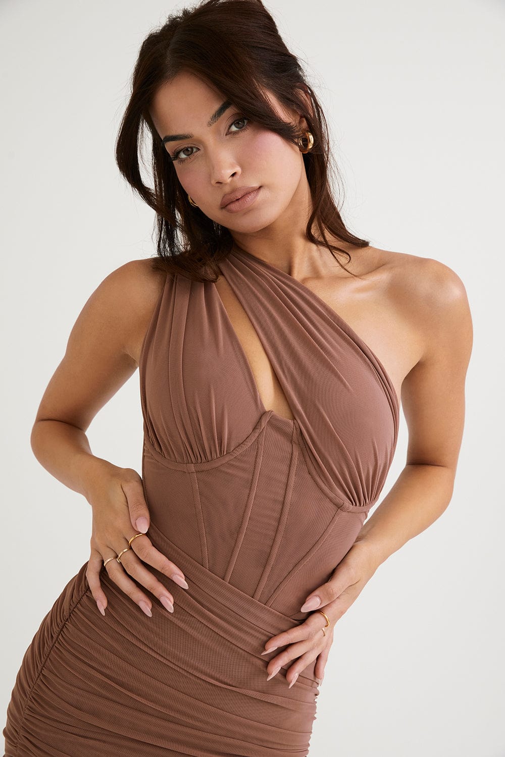 Modinzi Midi dress Women’s One-Shoulder Ruched Midi Dress – Bodycon Evening Party Dress