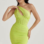 Modinzi Midi dress Women’s One-Shoulder Ruched Midi Dress – Bodycon Evening Party Dress