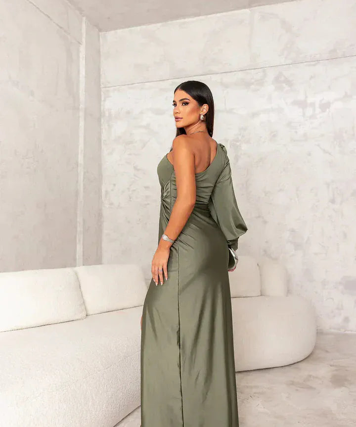 Modinzi Maxi dress Women’s One-Shoulder Satin Evening Dress – Elegant Split Maxi Gown