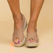 Modinzi Wedge Sandals Beige / 4 Women’s Orthopedic Wedge Espadrille Sandals – Cross Strap Platform Shoes