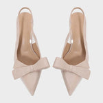 Modinzi heels Women’s Patent Leather Slingback Heels – Pointed Toe Bow Detail Pumps