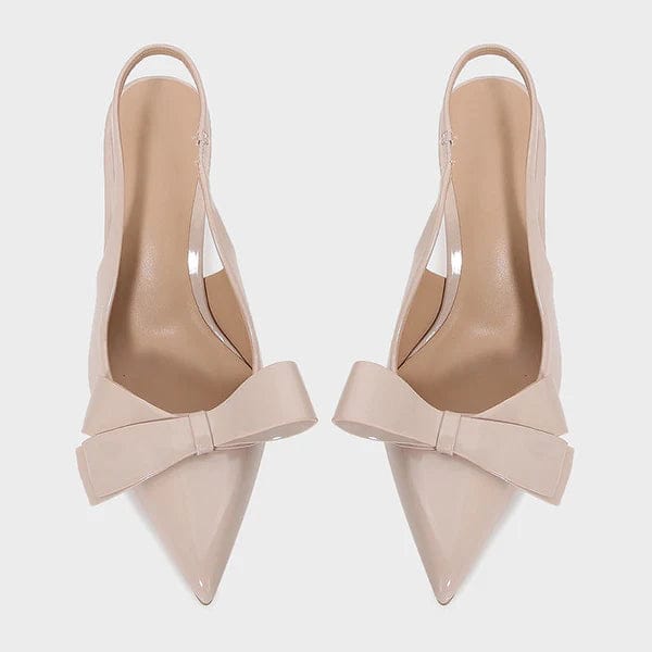 Modinzi heels Women’s Patent Leather Slingback Heels – Pointed Toe Bow Detail Pumps