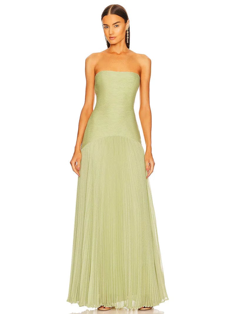 Modinzi Maxi dress Green / 8 (S) Women’s Pleated Strapless Dress – Flowing Maxi Formal Wear