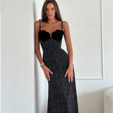 Modinzi Midi dress Women’s Polka Dot Slip Midi Dress – Velvet Corset Bust Detail