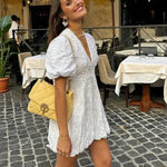 Modinzi Mini Dress Women’s Puff Sleeve Mini Dress – Embroidered Textured A-Line Silhouette