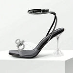 Modinzi Heels black / 5,5 Women’s Rhinestone Bow Ankle Strap Sandals – Clear Heel Elegant Party Heels