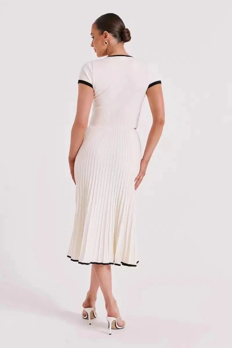 Modinzi Sets Women’s Ribbed Two-Piece Set – Short Sleeve Button Crop Top & Pleated Midi Skirt