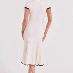 Modinzi Sets Women’s Ribbed Two-Piece Set – Short Sleeve Button Crop Top & Pleated Midi Skirt