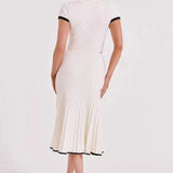 Modinzi Sets Women’s Ribbed Two-Piece Set – Short Sleeve Button Crop Top & Pleated Midi Skirt