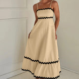 Modinzi Maxi dress Beige / 8 (S) Women's Ruffle Trim Maxi Dress – Tiered Spaghetti Strap Sundress