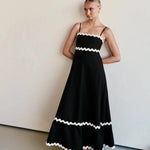 Modinzi Maxi dress black / 8 (S) Women's Ruffle Trim Maxi Dress – Tiered Spaghetti Strap Sundress