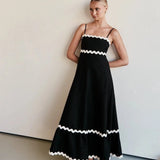 Modinzi Maxi dress black / 8 (S) Women's Ruffle Trim Maxi Dress – Tiered Spaghetti Strap Sundress